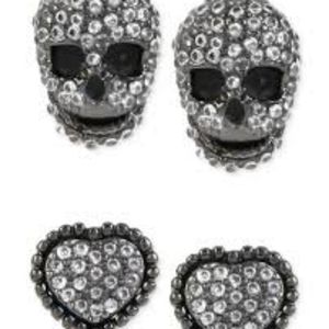 Betsey Johnson Heart & Skull Drop Earrings